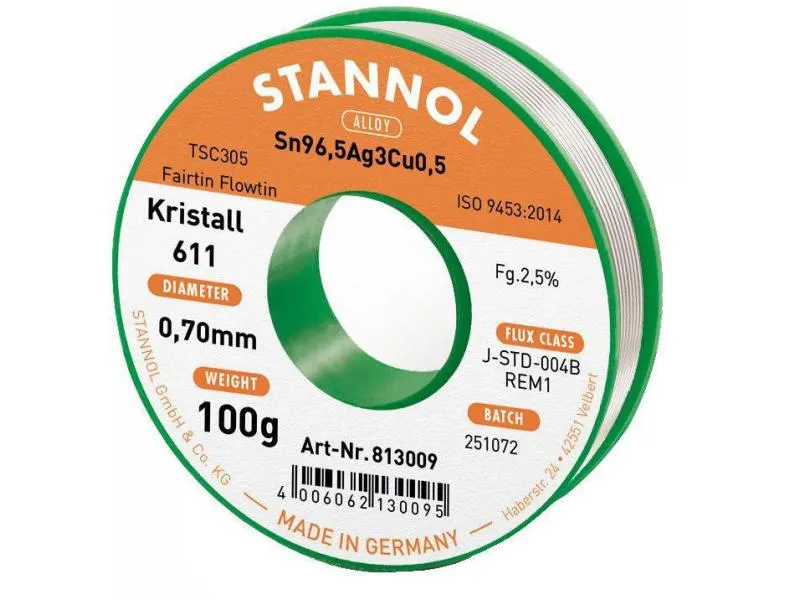 Stannol Lötzinn Kristall 611 TSC Ø 0.7 mm 100 g Stannol Lötzinn Kristall 611 TSC Ø 0.7 mm 100 g