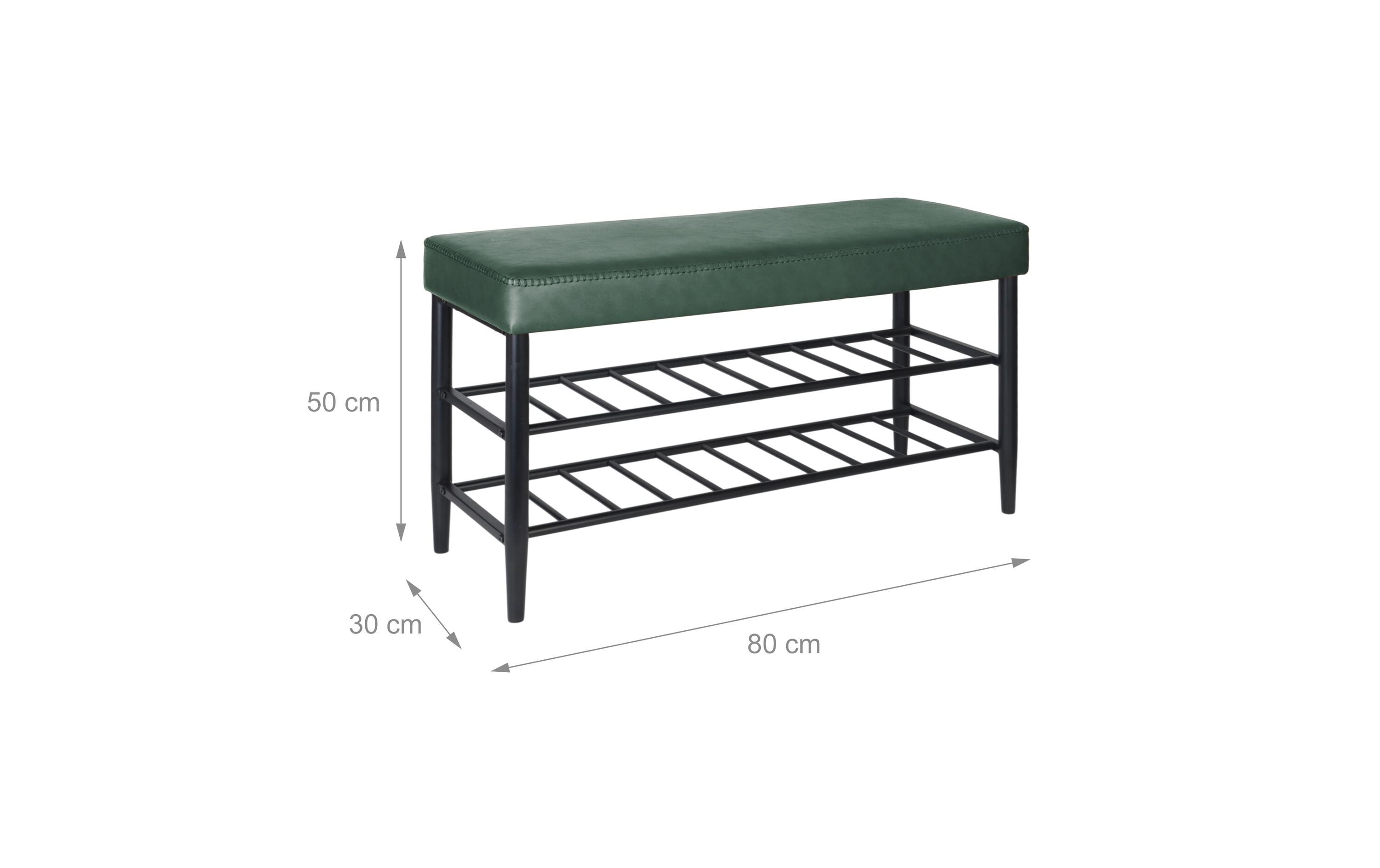 relaxdays Schuhbank mit zwei Ablagen 80 x 50 cm, Grün/Schwarz