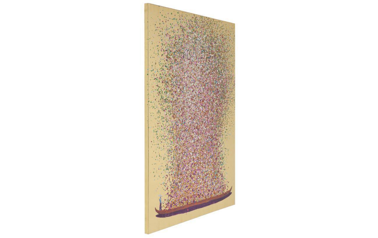 Kare Bild Touched Flower Boat 100 x 80 cm, Gold/Pink