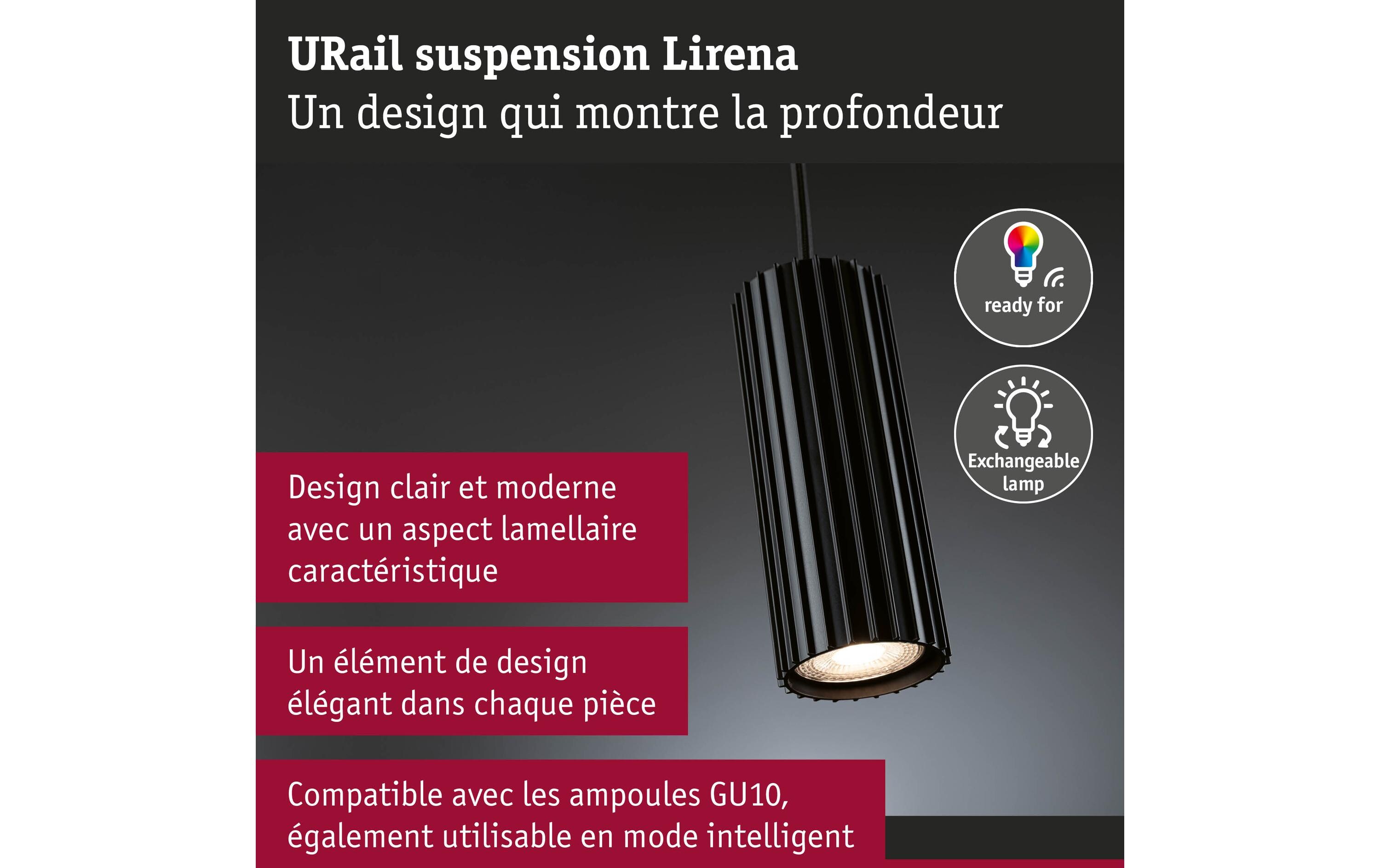 Paulmann URail Pendel Lirena GU10 max. 10W 230 V Schwarz matt