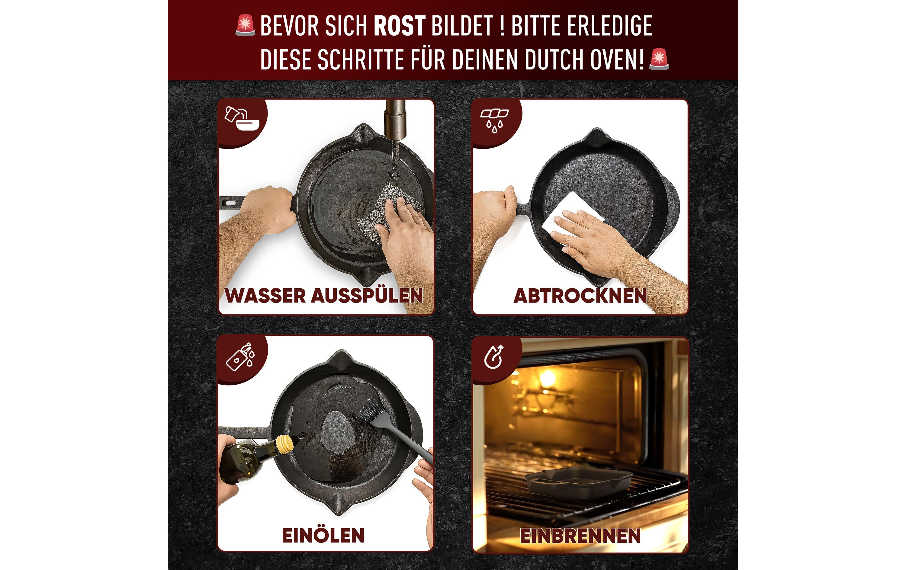 Gusskoenig Bratpfanne 26 cm mit Ledergriff, Reiniger