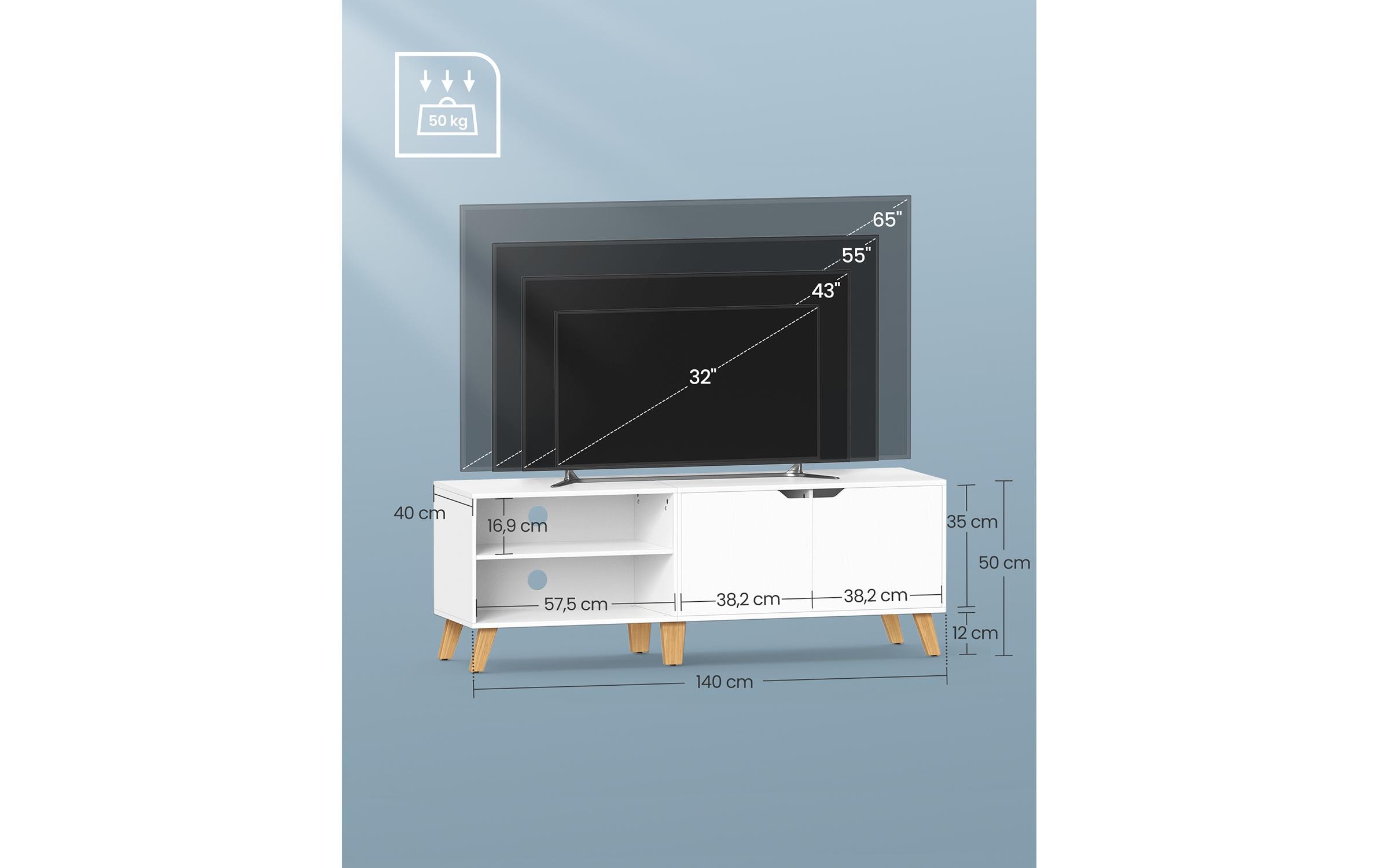 VASAGLE TV-Möbel 140 x 40 x 45 cm, Weiss