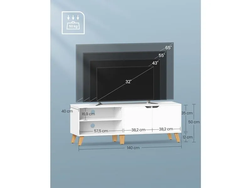VASAGLE TV-Möbel 140 x 40 x 45 cm, Weiss VASAGLE TV-Möbel 140 x 40 x 45 cm, Weiss
