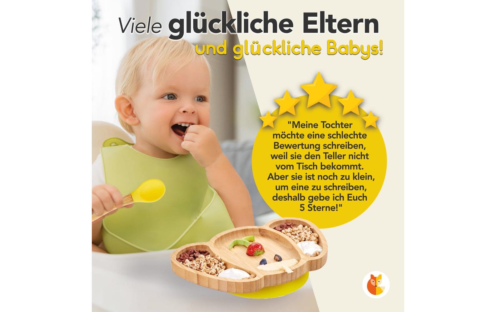 Kleinfuchs Kinderteller Bambus Hund Gelb