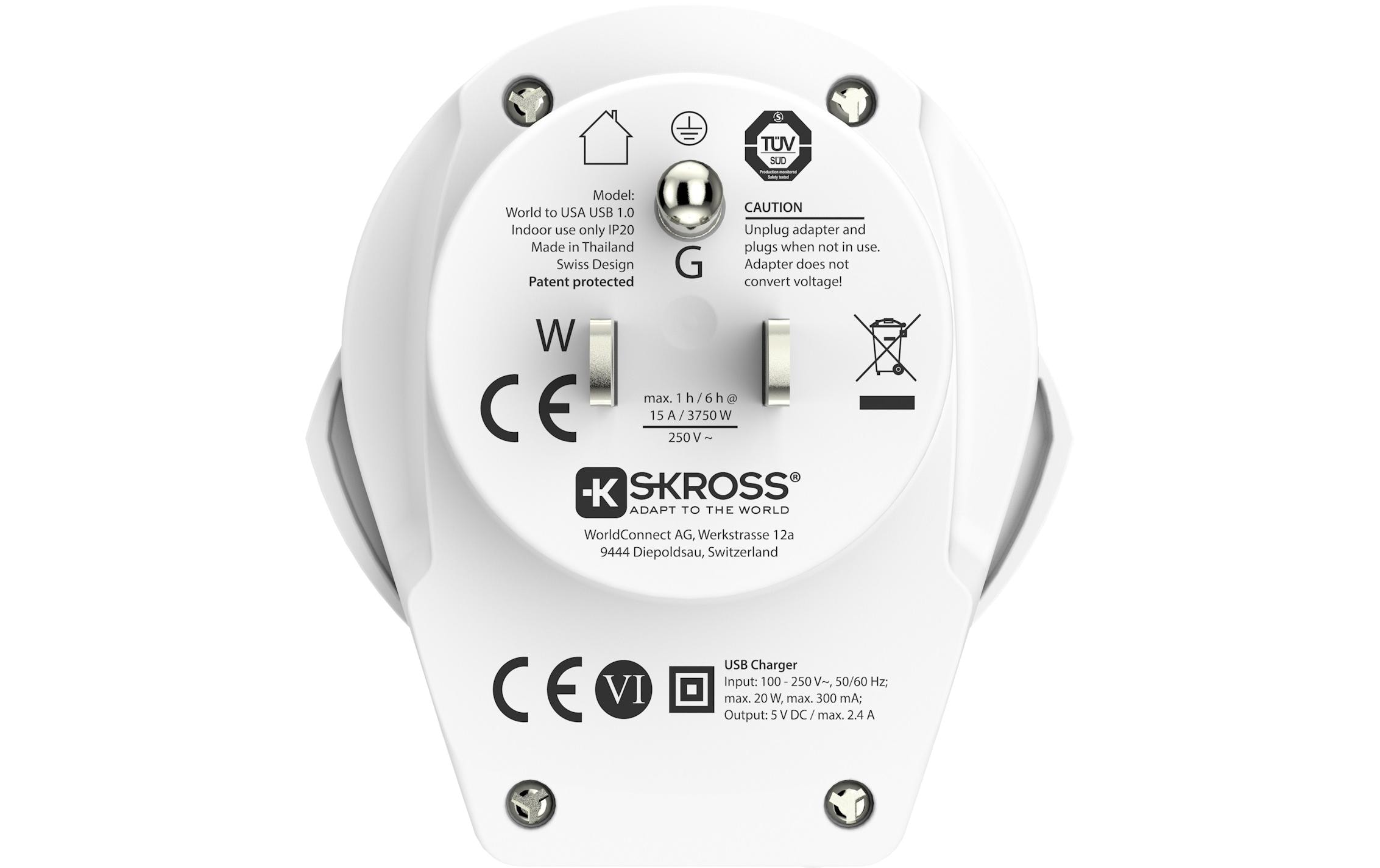 SKROSS Reiseadapter World USA mit USB Ladegerät