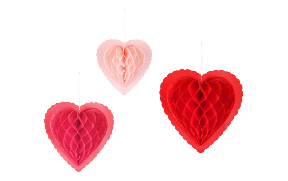 Partydeco Papierdekoration Honeycomb Herzen, Rot, 20-30 cm, 3 Stück Partydeco Papierdekoration Honeycomb Herzen, Rot, 20-30 cm, 3 Stück