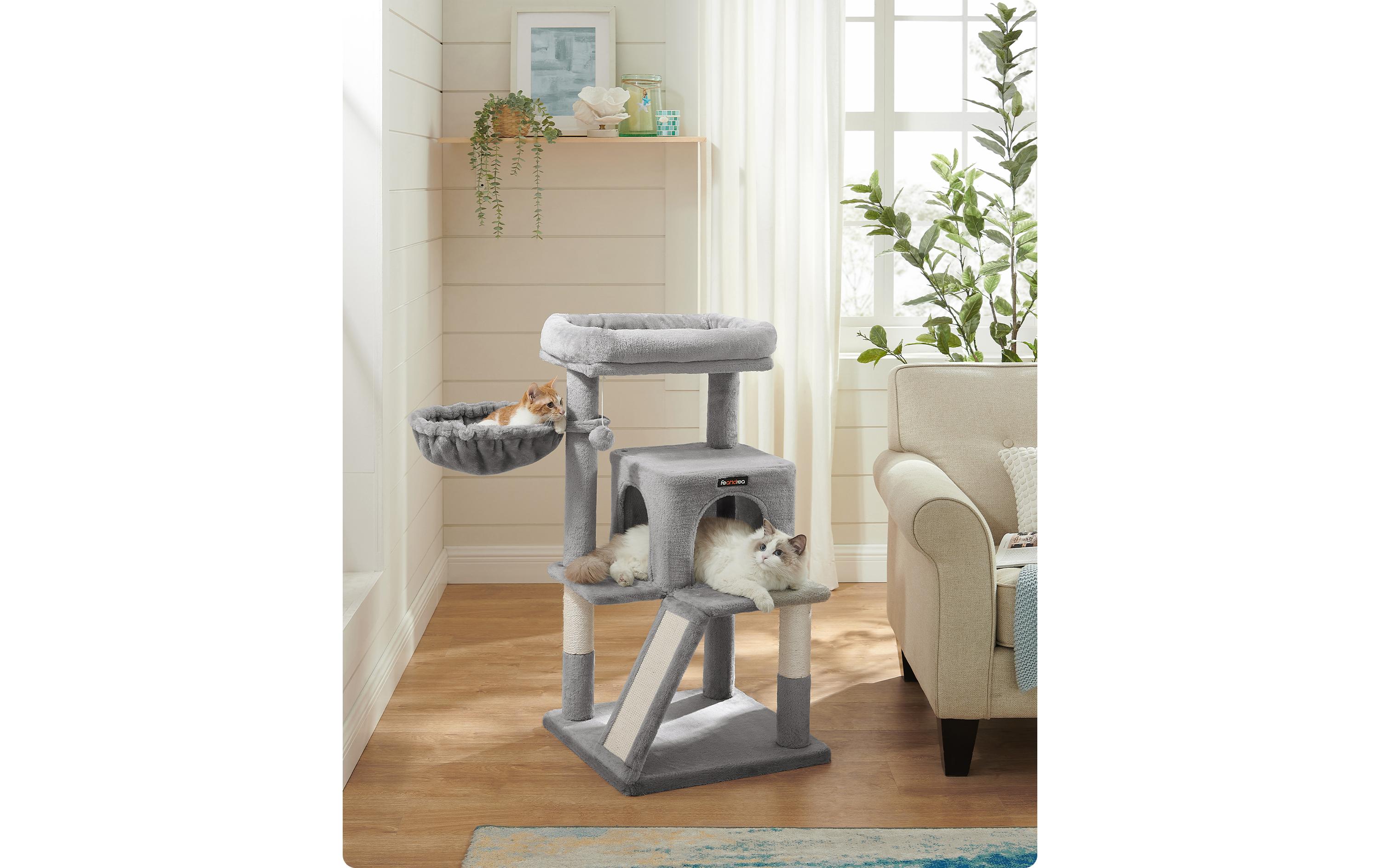 Feandrea Kratzbaum mit Kratzbrett, 96 cm, Grau/Beige