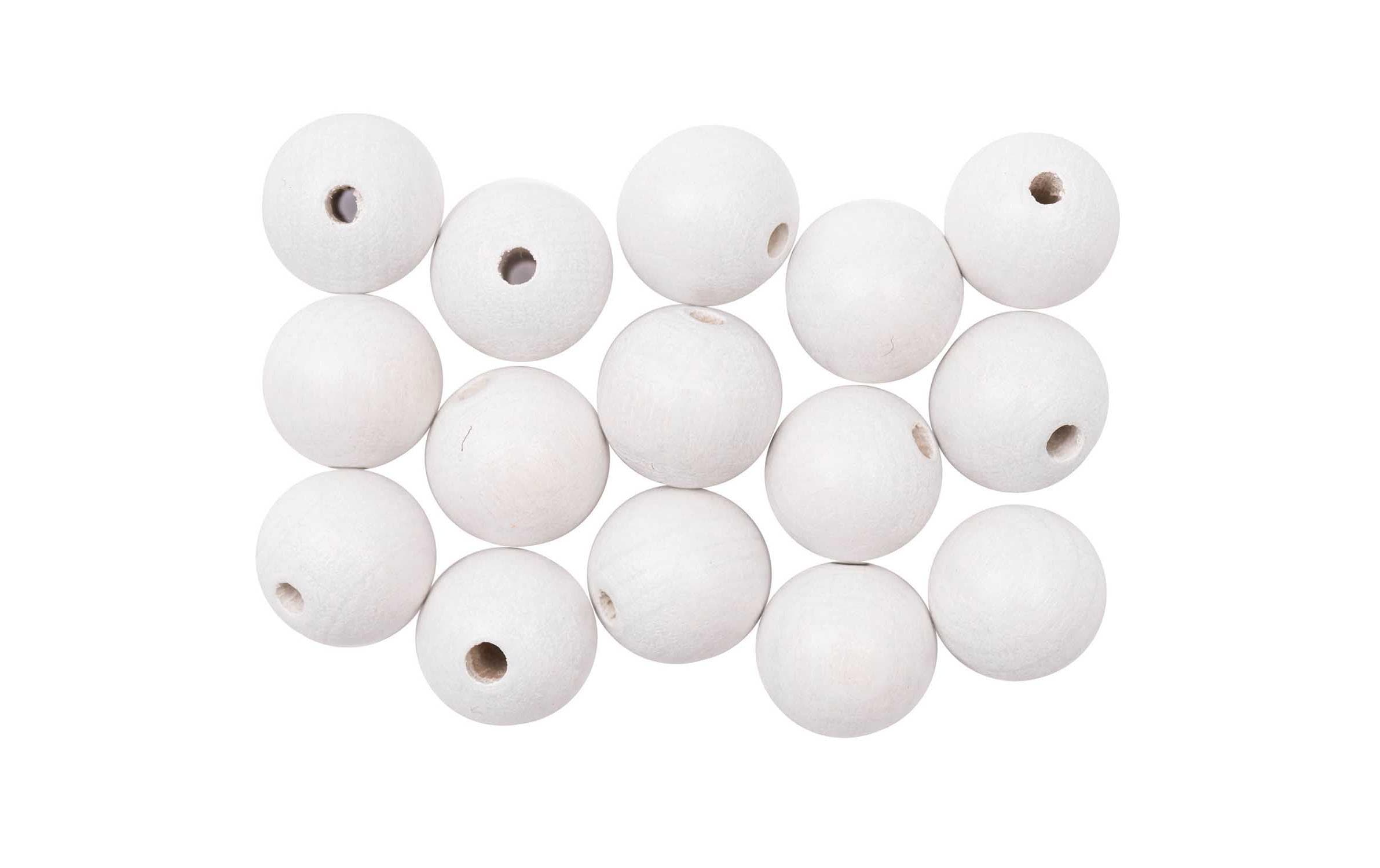 Rico Design Holzperlen Gebohrt 12 mm Weiss, 15 Stück