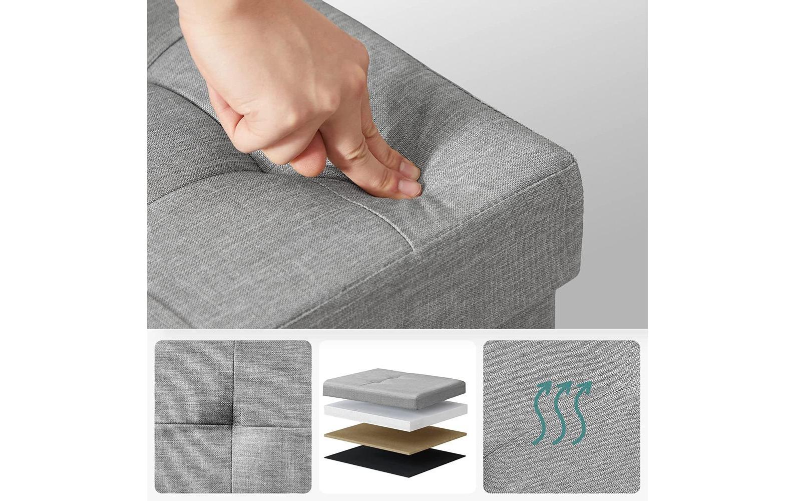 Songmics Sitztruhe mit Aufbewahrung 110 x 38 cm, Hellgrau