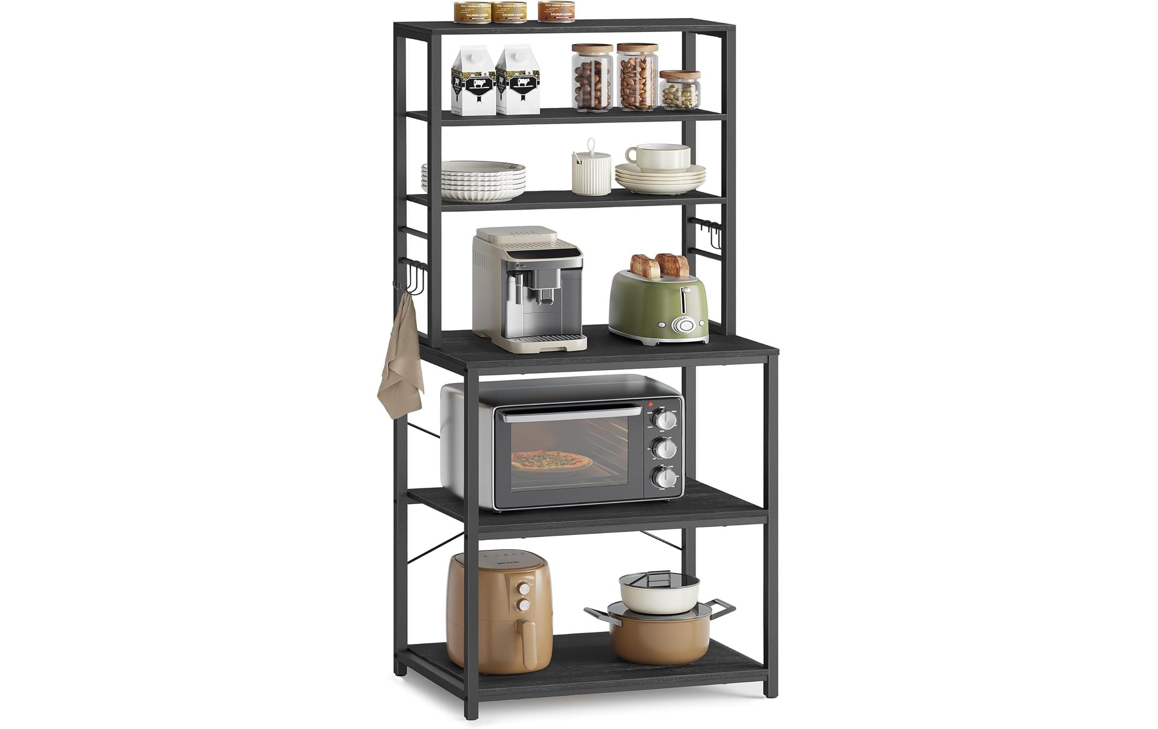 VASAGLE Küchenregal mit 6 Haken Schwarz