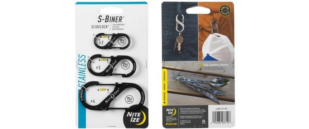 NITE IZE Karabiner S-Biner SlideLock aus Edelstahl, Schwarz, 3 Stück