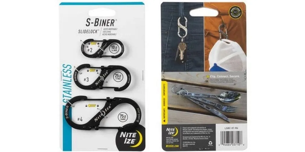 NITE IZE Karabiner S-Biner SlideLock aus Edelstahl, Schwarz, 3 Stück NITE IZE Karabiner S-Biner SlideLock aus Edelstahl, Schwarz, 3 Stück