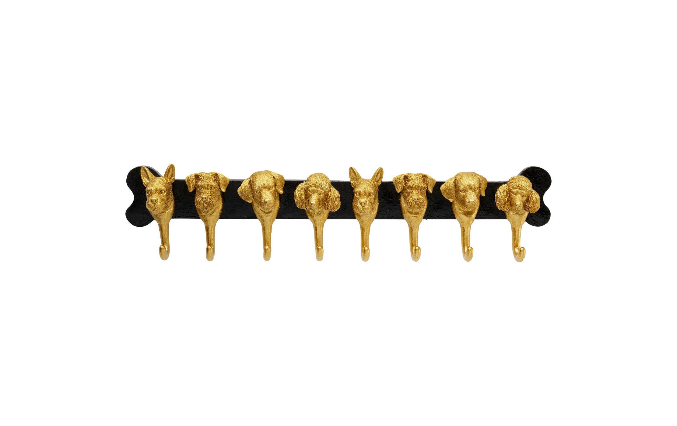 Kare Wandgarderobe Dog Family 69 cm x 15.5 cm, Gold/Schwarz