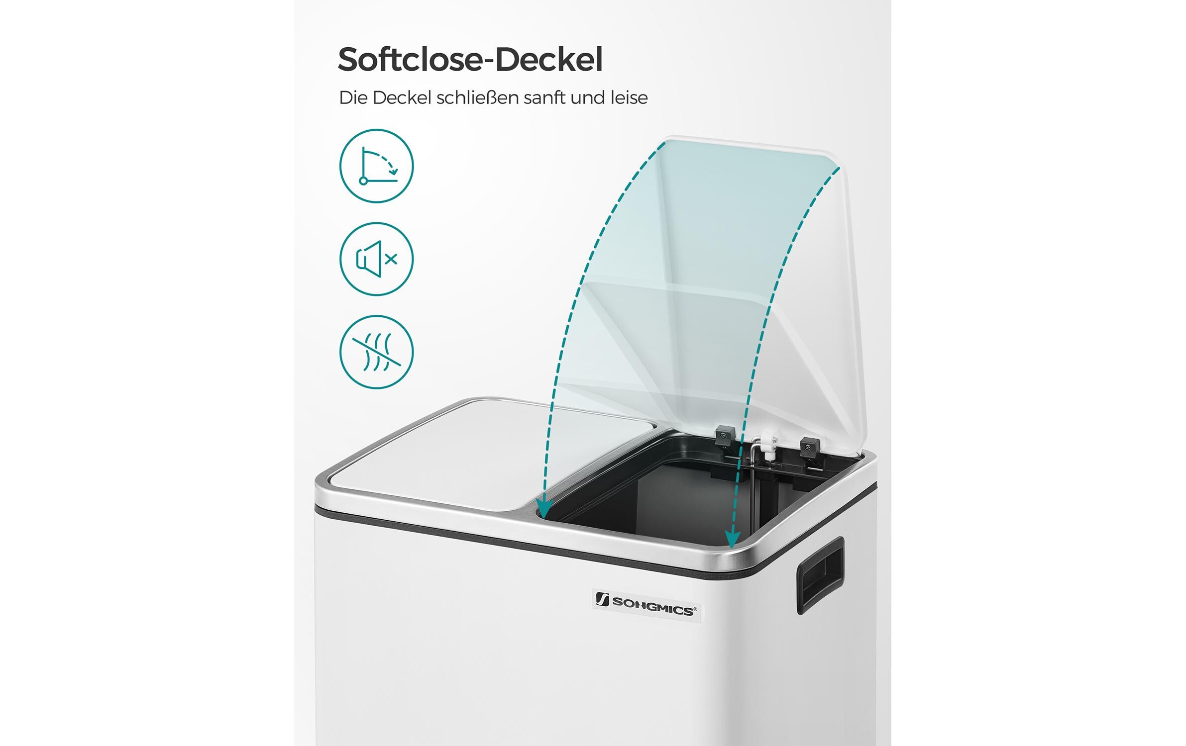 Songmics Abfalleimer mit Inneneimern und Griffen 2 x 15 l, Weiss