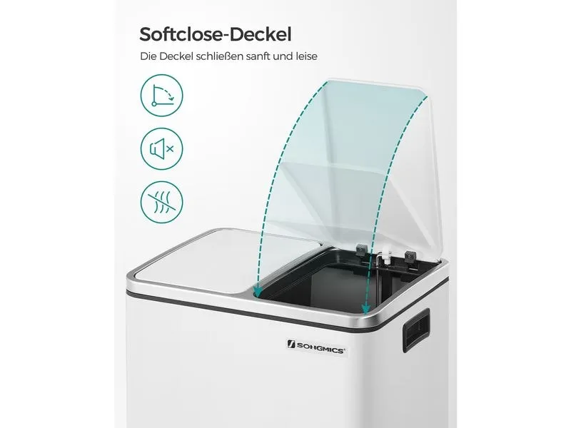 Songmics Abfalleimer mit Inneneimern und Griffen 2 x 15 l, Weiss