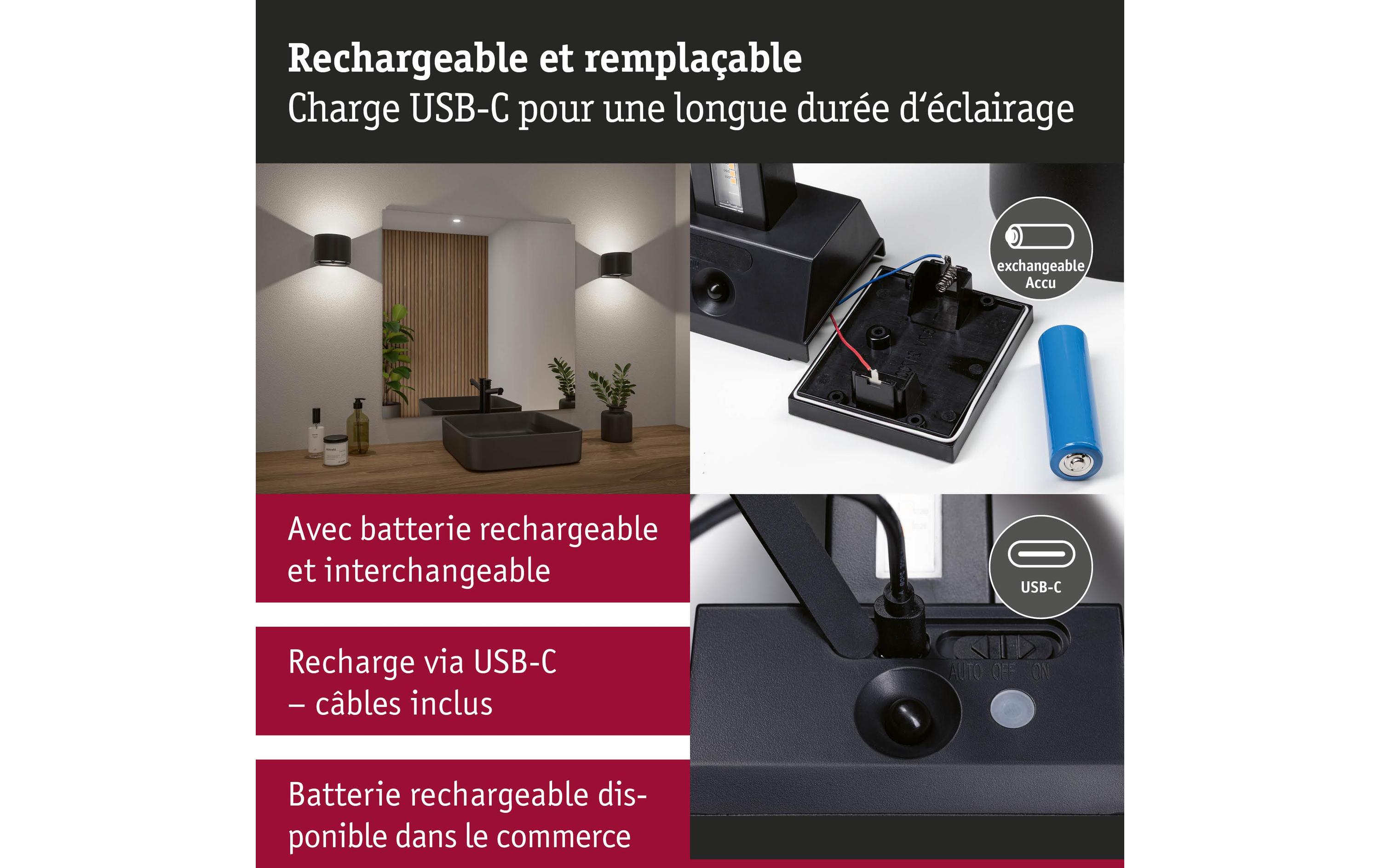 Paulmann Akkuwandleuchte Nyora IP44, Schwarz