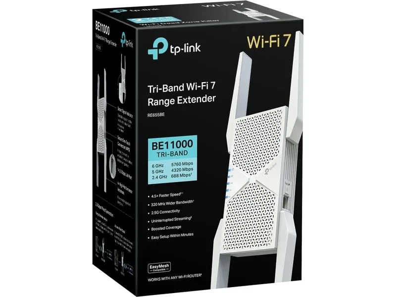 TP-Link WLAN-Mesh-Repeater RE655BE Tri-Band Wi-Fi 7 TP-Link WLAN-Mesh-Repeater RE655BE Tri-Band Wi-Fi 7