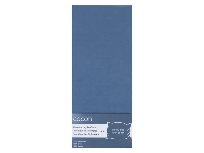COCON Kopfkissenbezug Renforcé 65 x 100 cm, Smoky Blue, 2 Stück