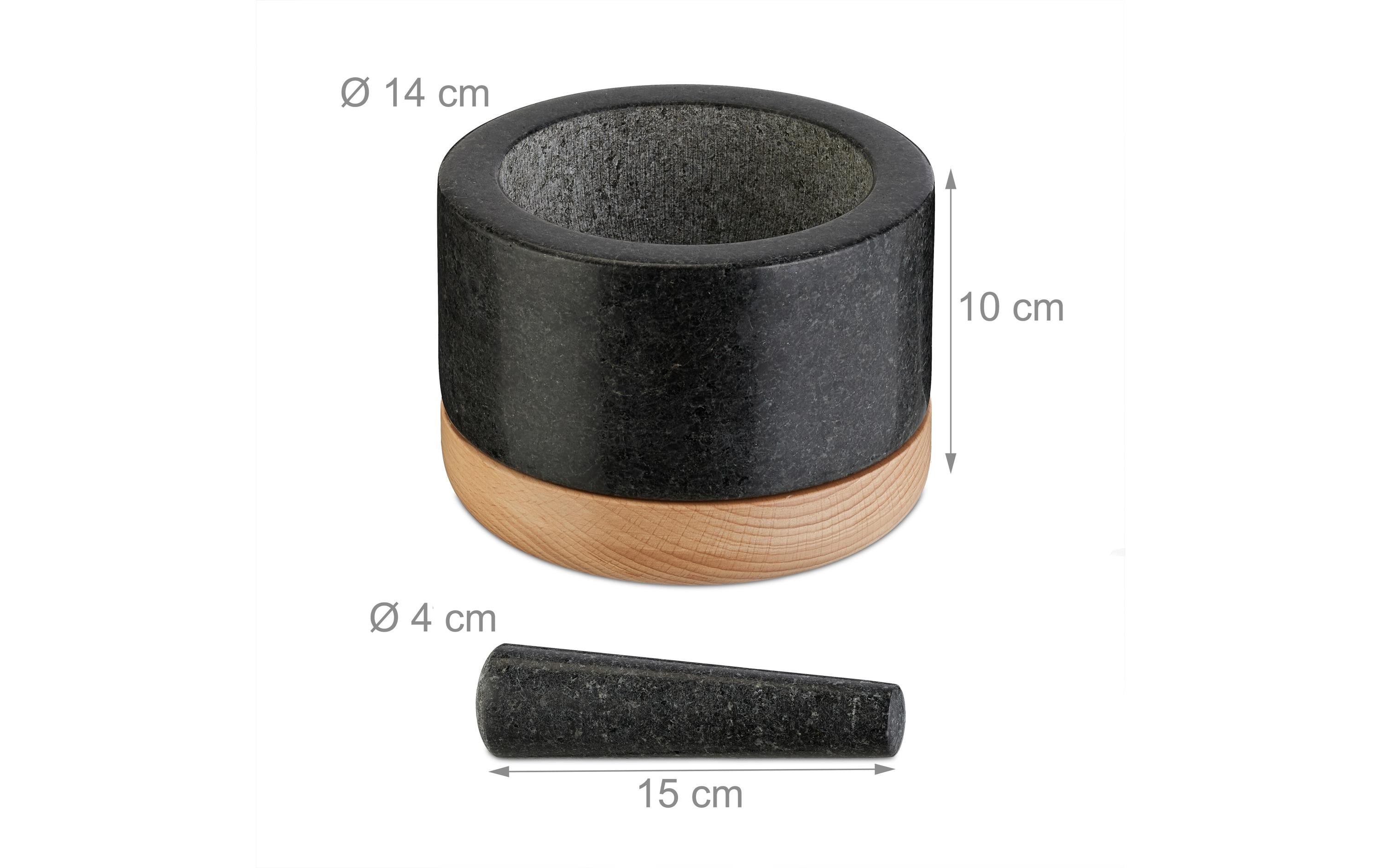 relaxdays Mörser 14 cm, Holz/Granit