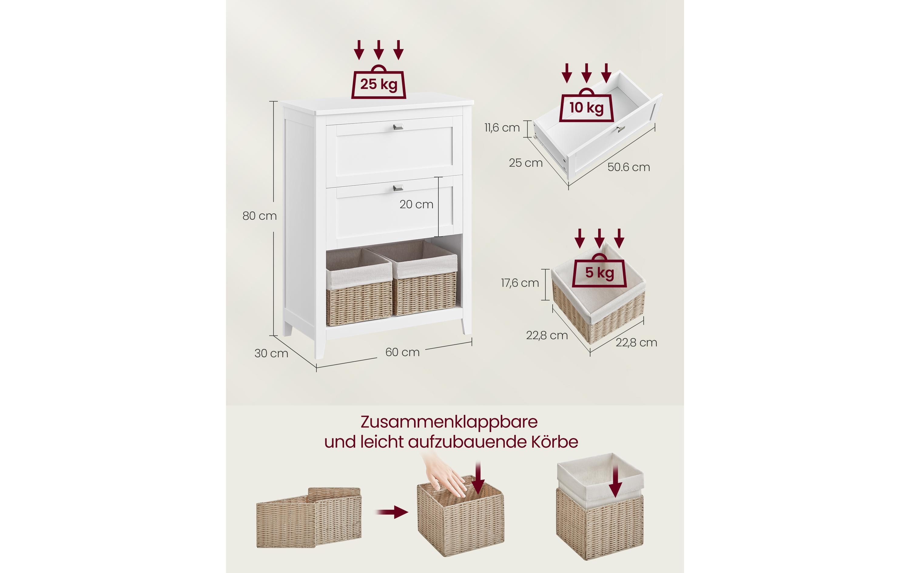 VASAGLE Badezimmer-Schrank 30 x 80 cm, Weiss VASAGLE Badezimmer-Schrank 30 x 80 cm, Weiss