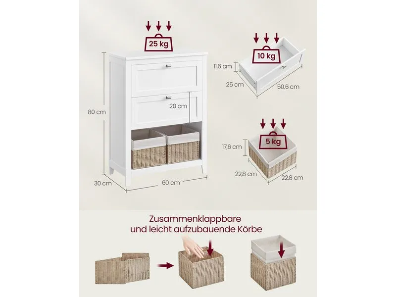 VASAGLE Badezimmer-Schrank 30 x 80 cm, Weiss