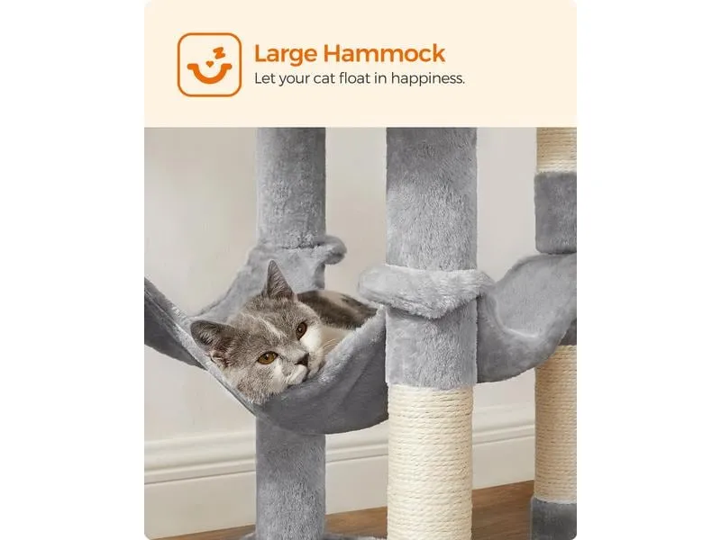 Feandrea Kratzbaum mit Hängematte, 143 cm, Grau/Beige Feandrea Kratzbaum mit Hängematte, 143 cm, Grau/Beige