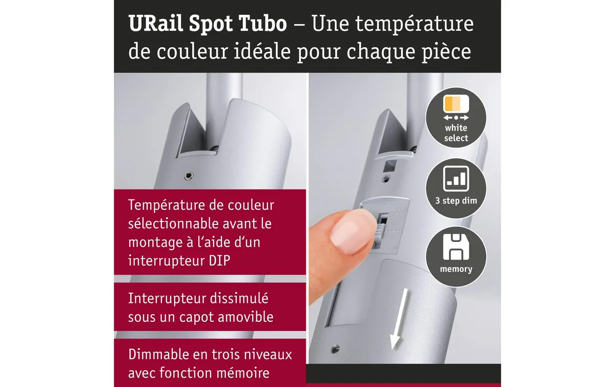 Paulmann URail Schienenspot Tubo Einzelspot Chrom 3-Step-Dim