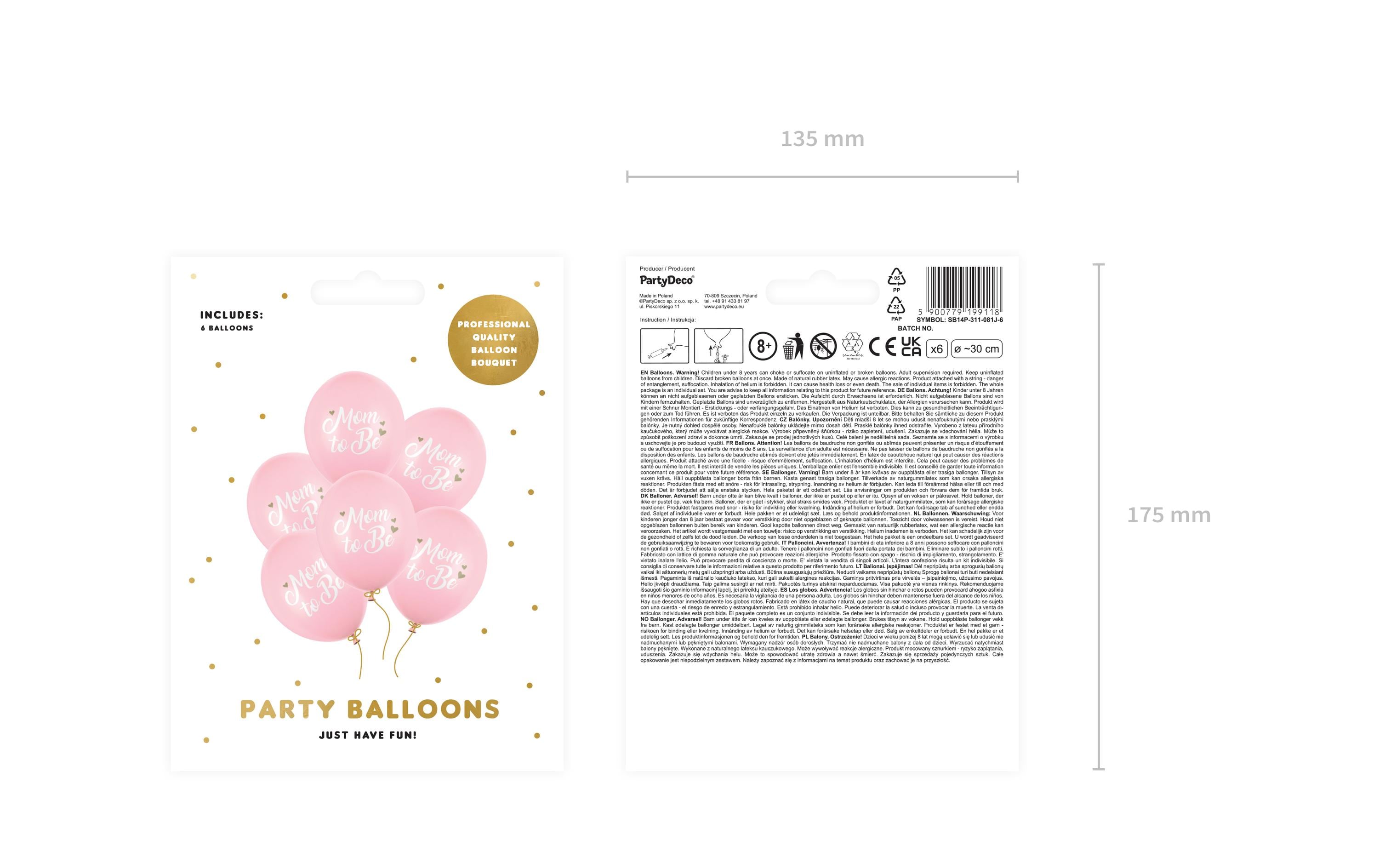 Partydeco Luftballon Mom to be Ø 30 cm, 6 Stück, Pink