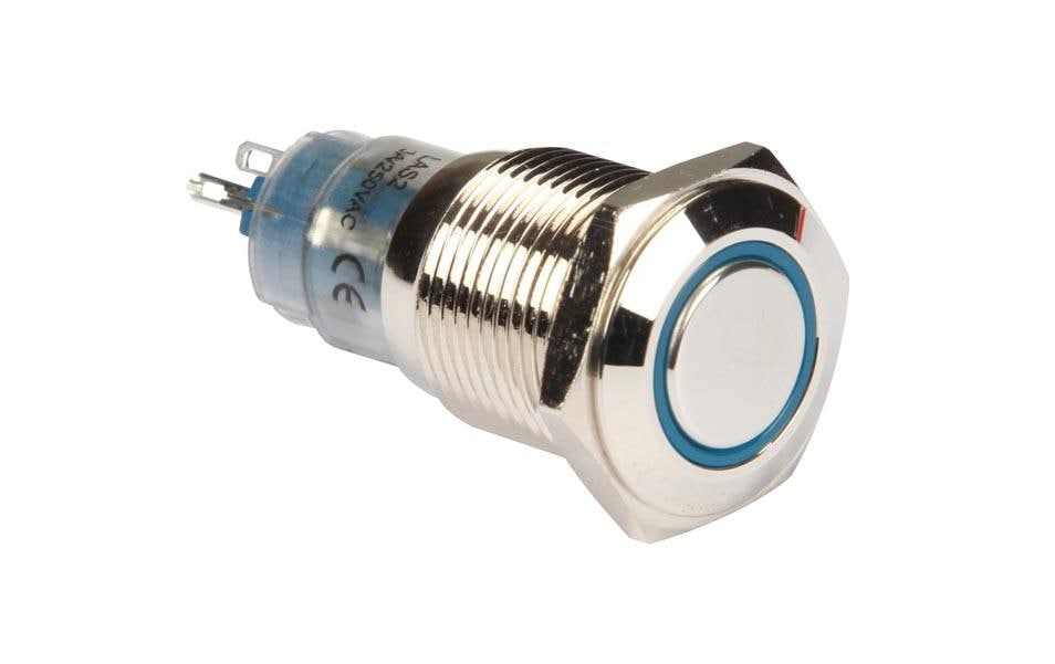 Velleman Drucktaster Metall 16 mm mit blauer Ringbeleuchtung Velleman Drucktaster Metall 16 mm mit blauer Ringbeleuchtung