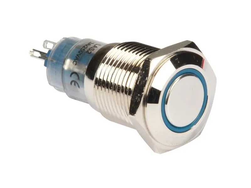 Velleman Drucktaster Metall 16 mm mit blauer Ringbeleuchtung