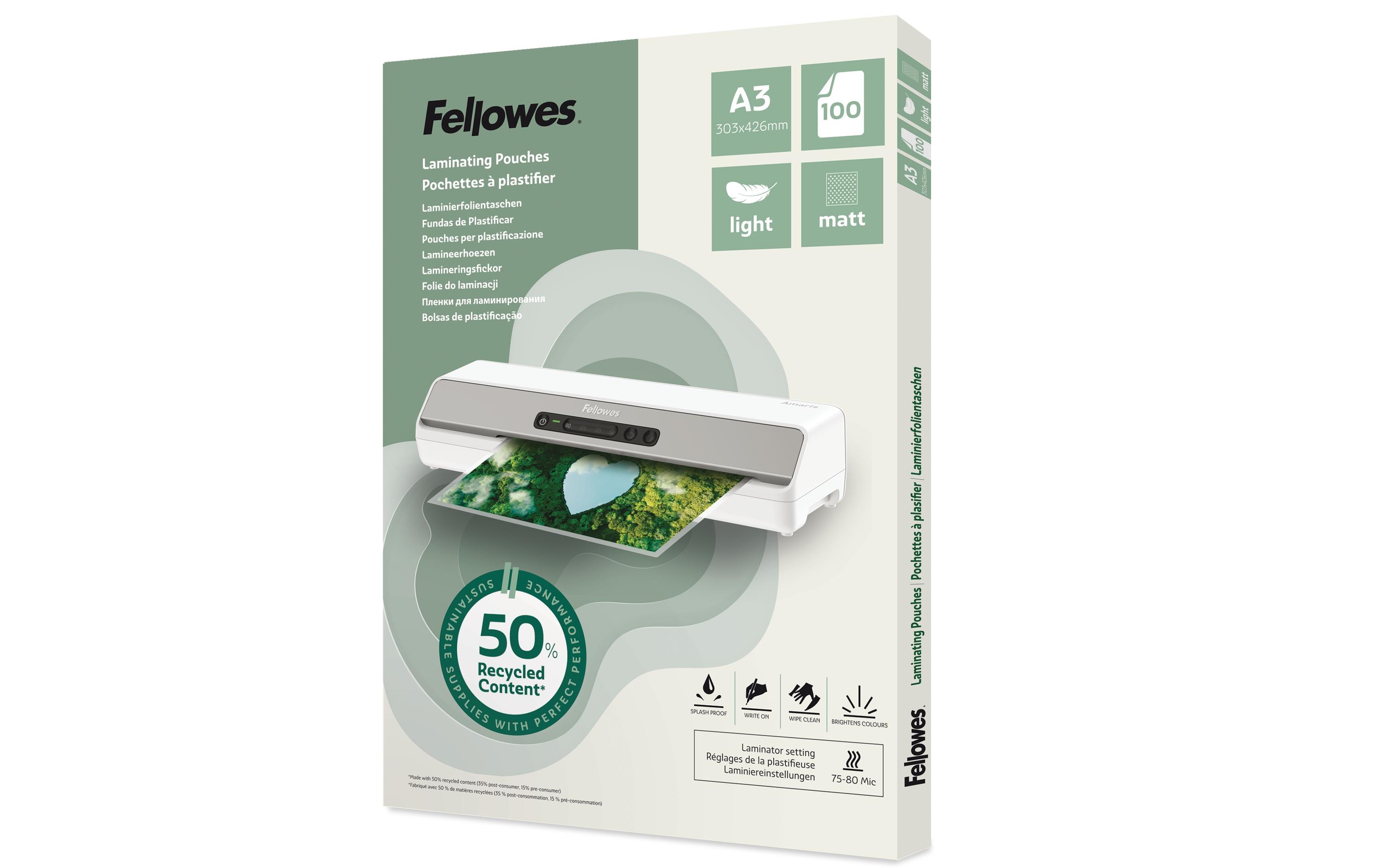 Fellowes Laminierfolie A3, 80 µm, 100 Stück, Matt Fellowes Laminierfolie A3, 80 µm, 100 Stück, Matt
