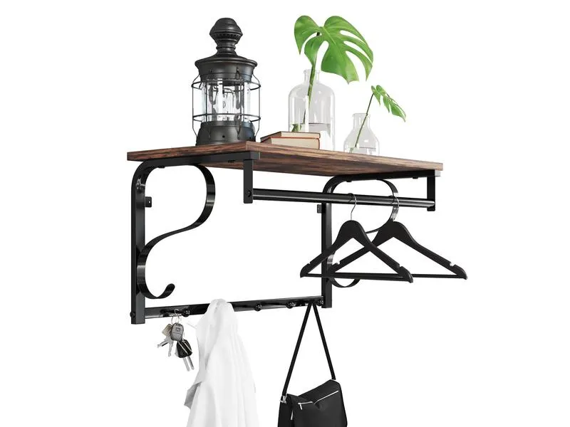 VASAGLE Wandgarderobe Industrial Look 60 x 31.7 cm, Braun/Schwarz
