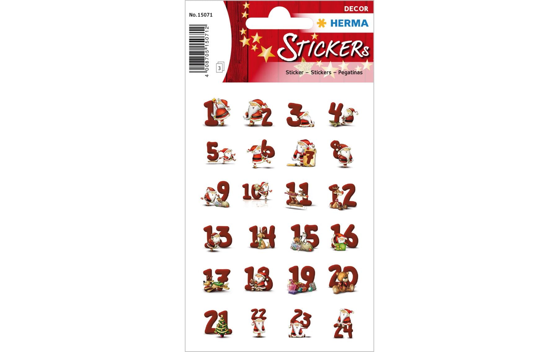 Herma Stickers Adventskalender-Zahlen Lebkuchen Rot/Weiss, 3 Blatt