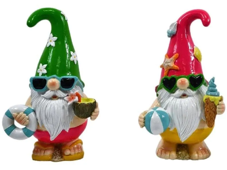 Dameco Dekofigur Gartenzwerg Beach 2-er Set, 8 cm x 11 cm x 18 cm