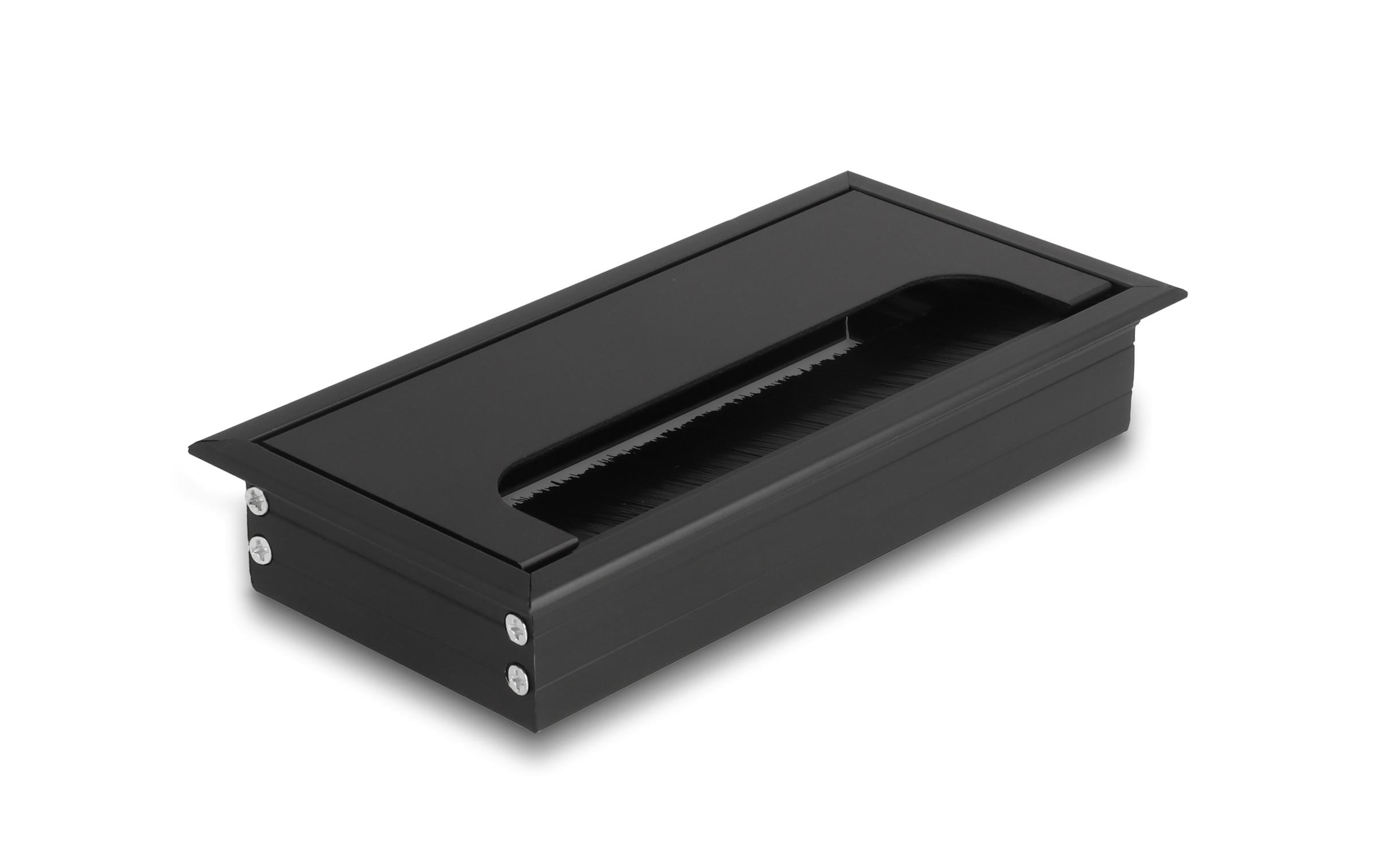 Delock Einbaurahmen für Tisch mit Bürste 160x80x28mm, Schwarz