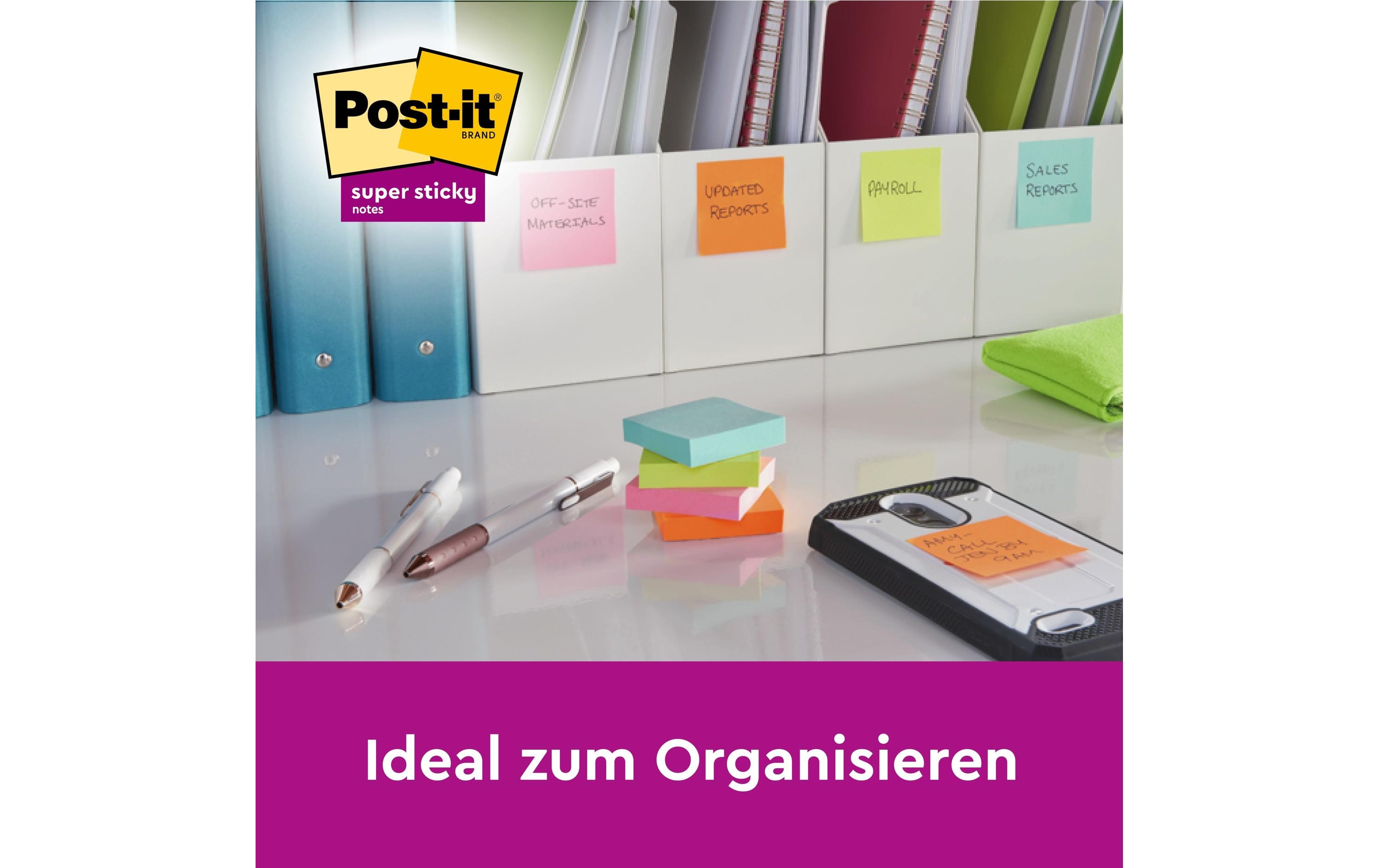 Post-it Notizzettel Super Sticky 7.6 x 7.6 cm, Mehrfarbig