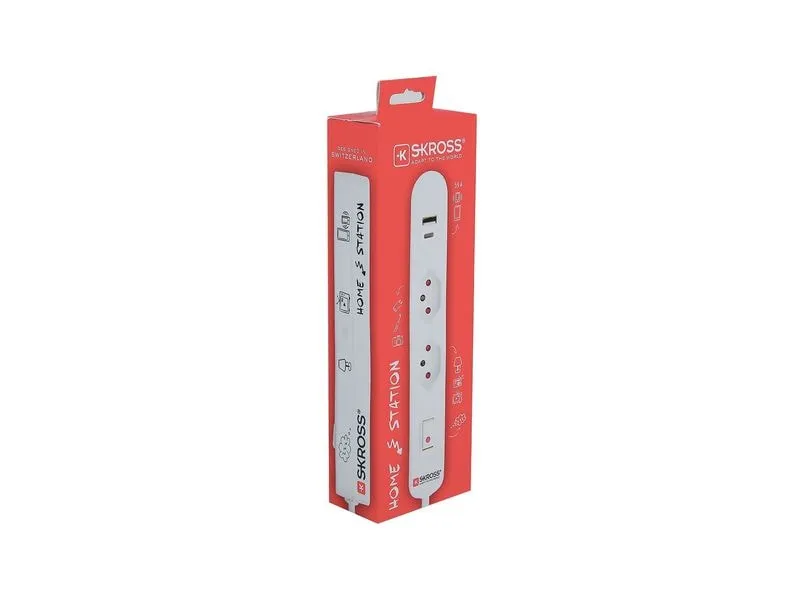 SKROSS Steckdosenleiste 2 x T13, USB-A+C, mit Schalter, 1.5 m