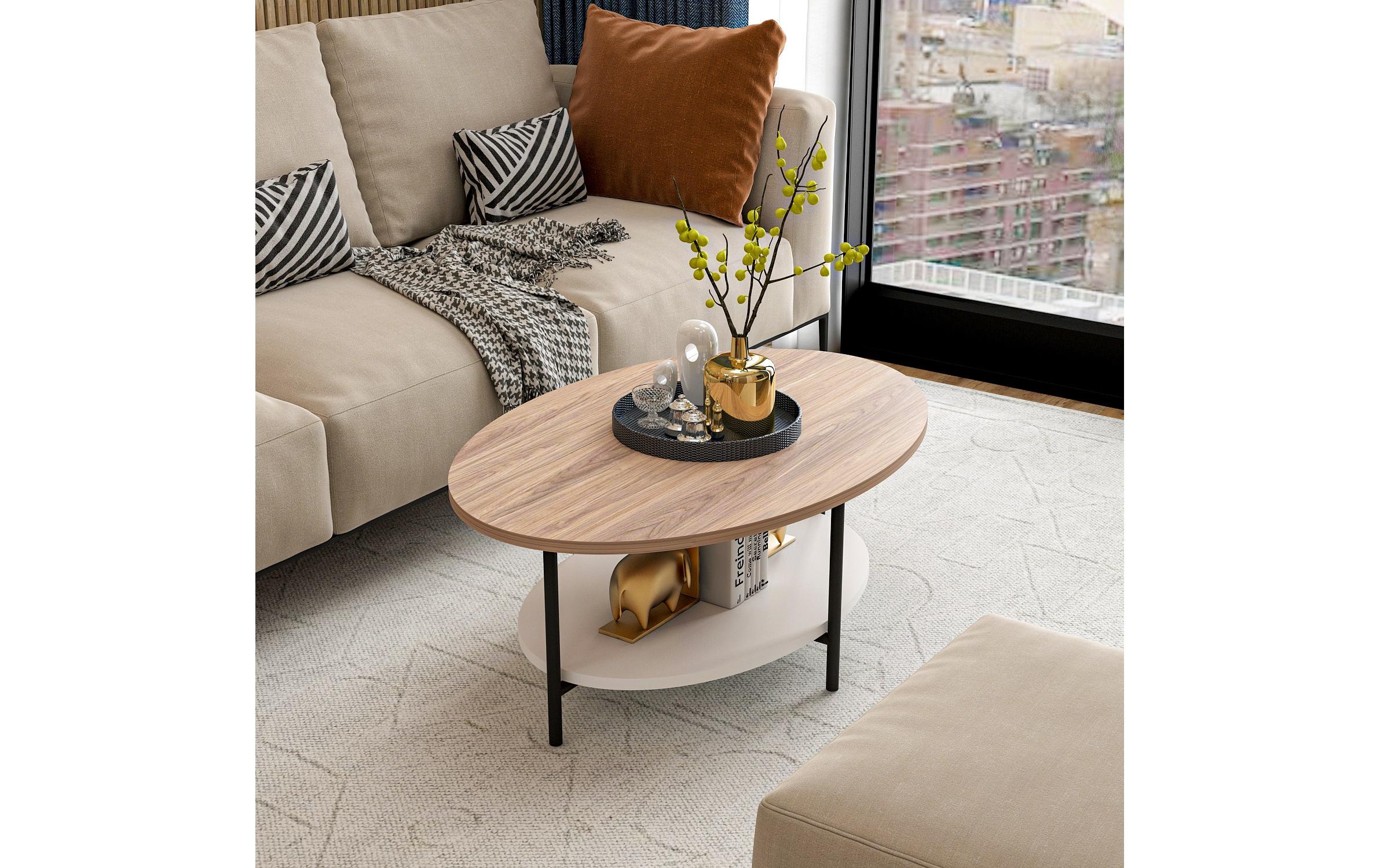 Woody Fashion Couchtisch Elis 90 x 36 x 60 cm, Braun/Weiss