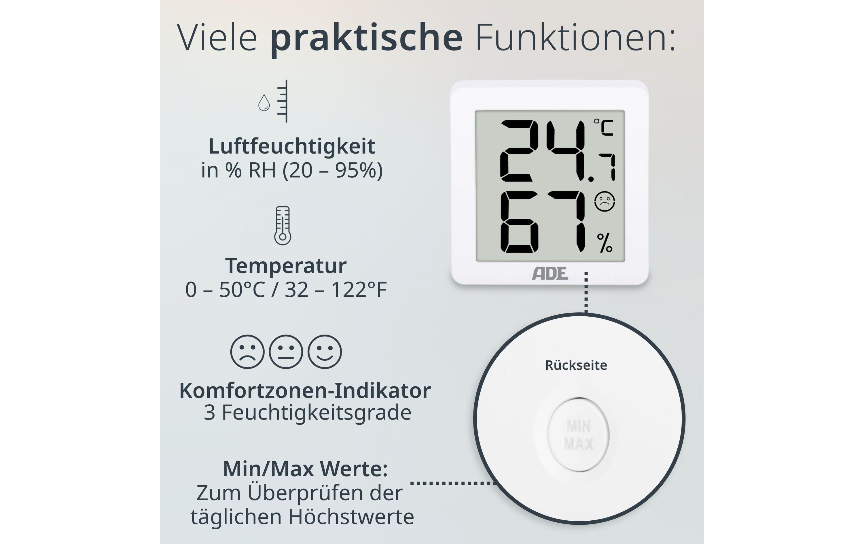 ADE Thermo-/Hygrometer digital 3 Stück, Weiss