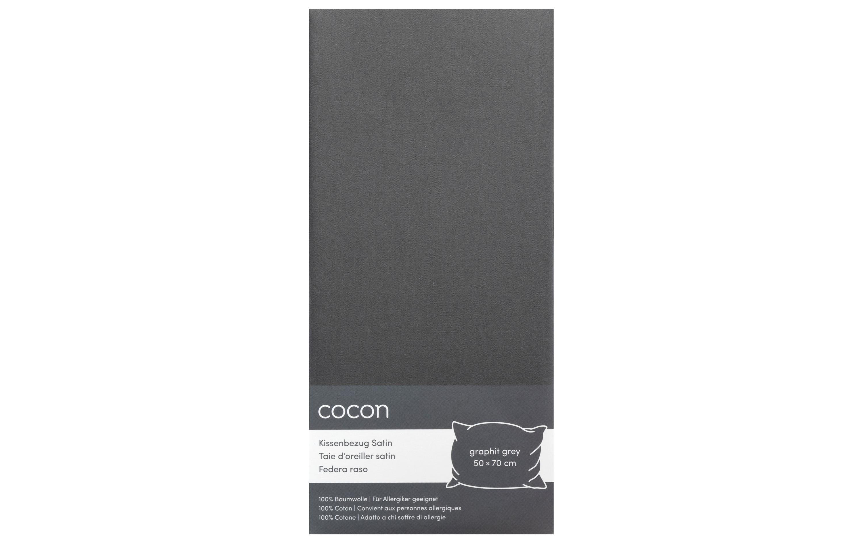 COCON Kopfkissenbezug Satin 50 x 70 cm, Graphit, 2 Stück