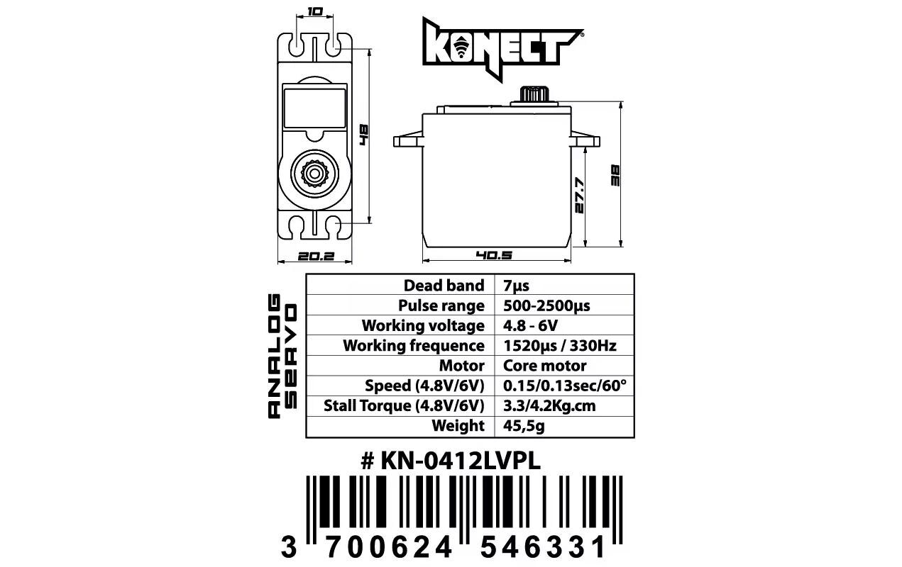 Konect Standard Servo 0412LVPL 4.2 kg, 0.13 s, Digital
