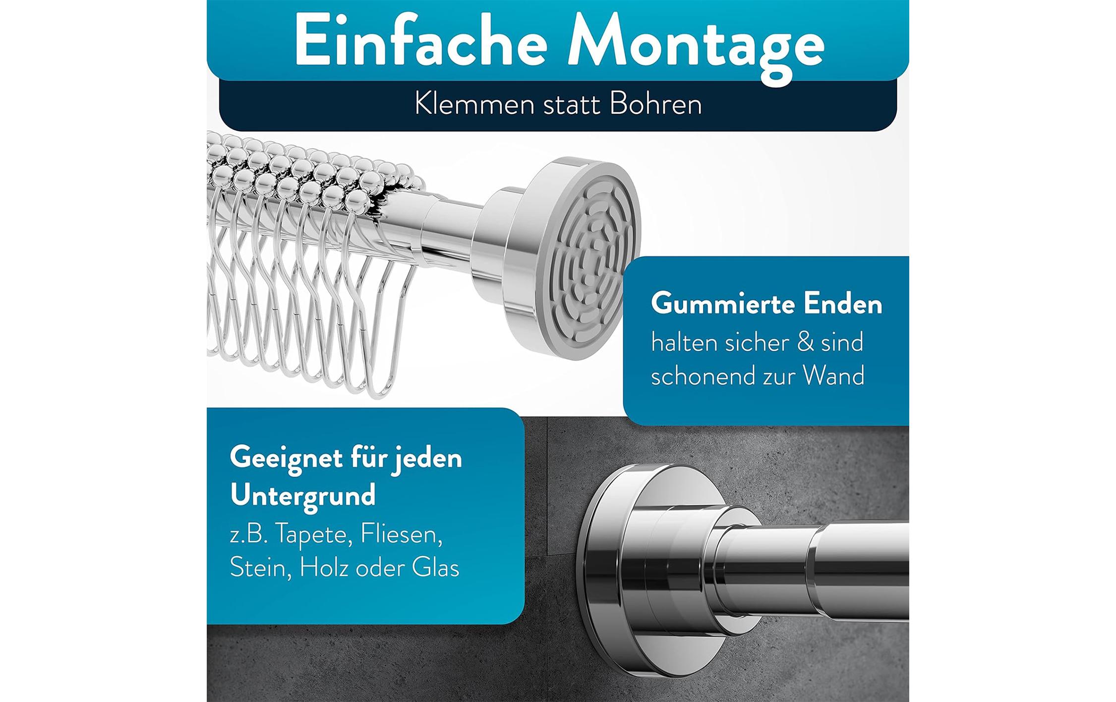 Benkstein Duschvorhangstange 6 x 124.5 cm, Silber