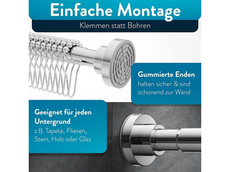 Benkstein Duschvorhangstange 6 x 124.5 cm, Silber