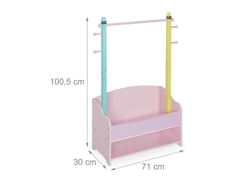 relaxdays Kleiderständer für Kinder 71 x 100.5 cm, Gelb/Rosa/Türkis
