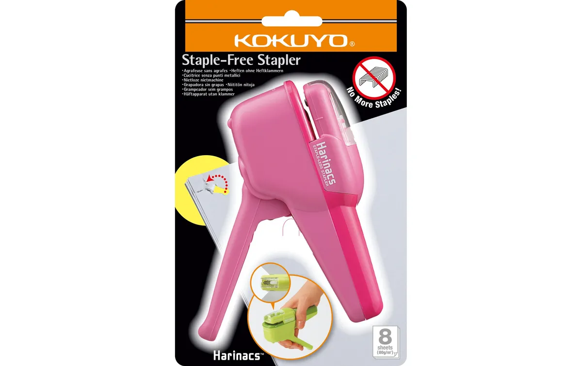 Harinacs Heftgerät Standard Klammerlos, 8 Blatt, Pink Harinacs Heftgerät Standard Klammerlos, 8 Blatt, Pink