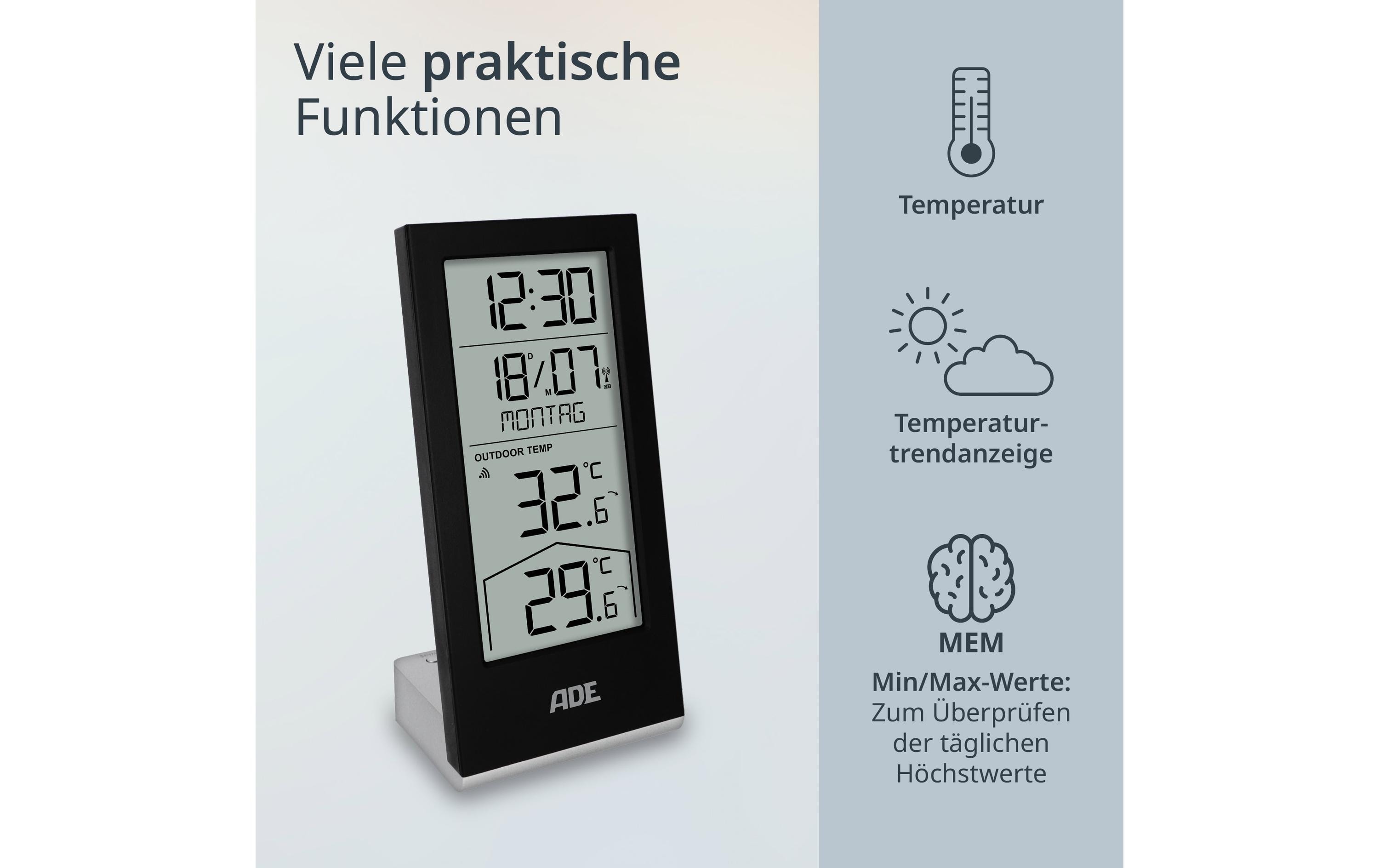 ADE Wetterstation mit Funk-Aussensensor Schwarz ADE Wetterstation mit Funk-Aussensensor Schwarz