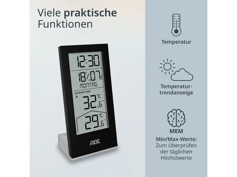 ADE Wetterstation mit Funk-Aussensensor Schwarz