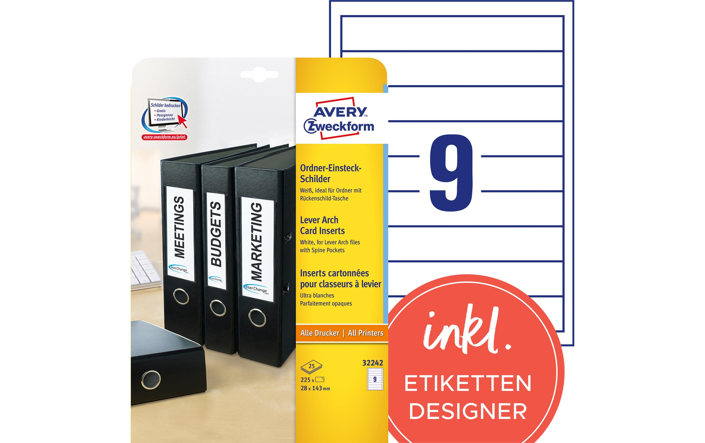 Avery Zweckform Rückenschilder 28 x 143 mm, 225 Stück Avery Zweckform Rückenschilder 28 x 143 mm, 225 Stück