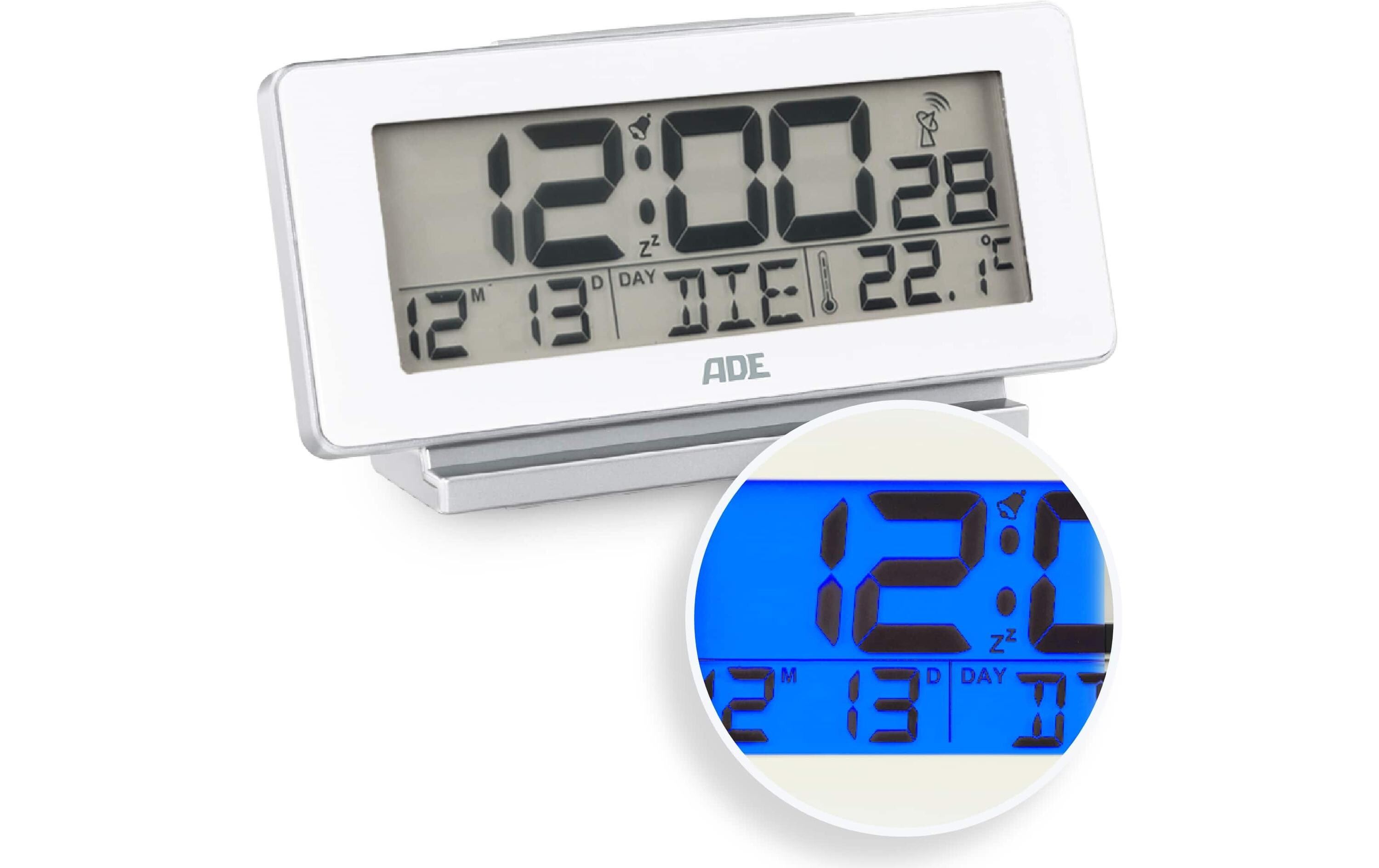 ADE Funkwecker mit Temperatur und Datumsanzeige, Weiss