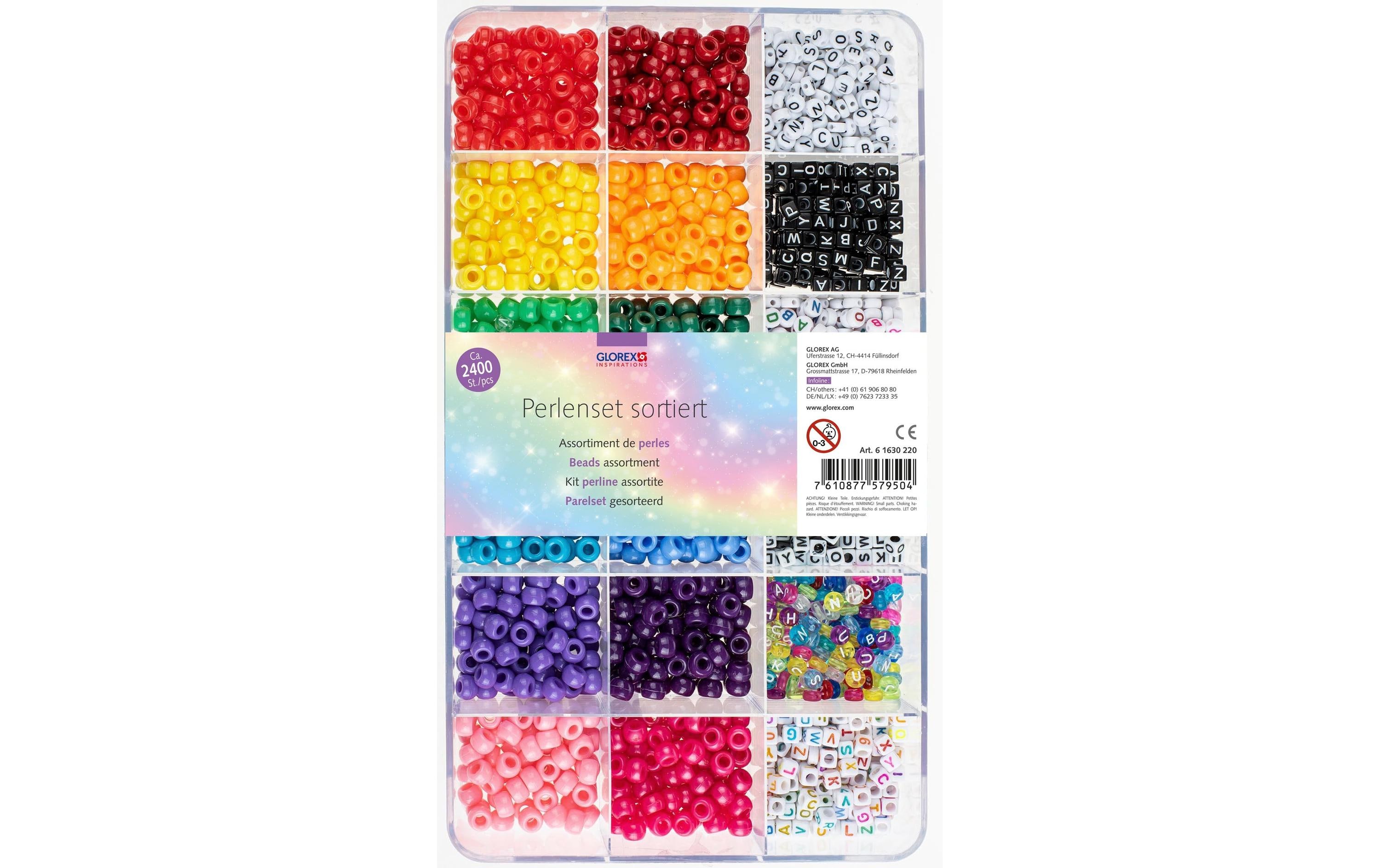 Glorex Perlen-Set Kunststoff, ca. 2400 Stk, Mehrfarbig